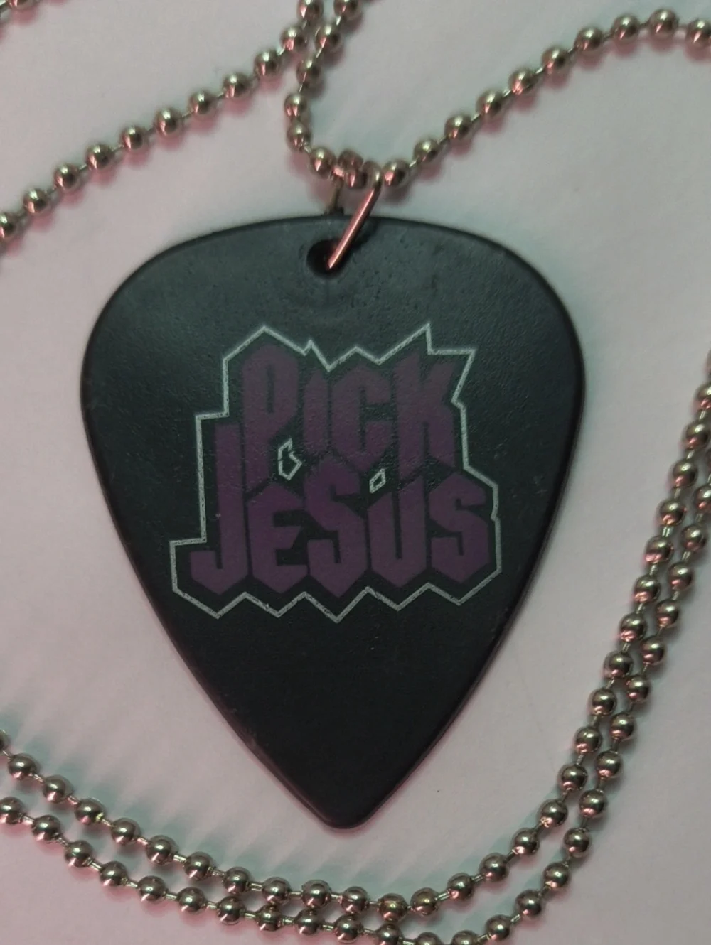 Pick Jesus Black Purple Graffiti Guitar Pick Pendant Necklace with Ball Chain